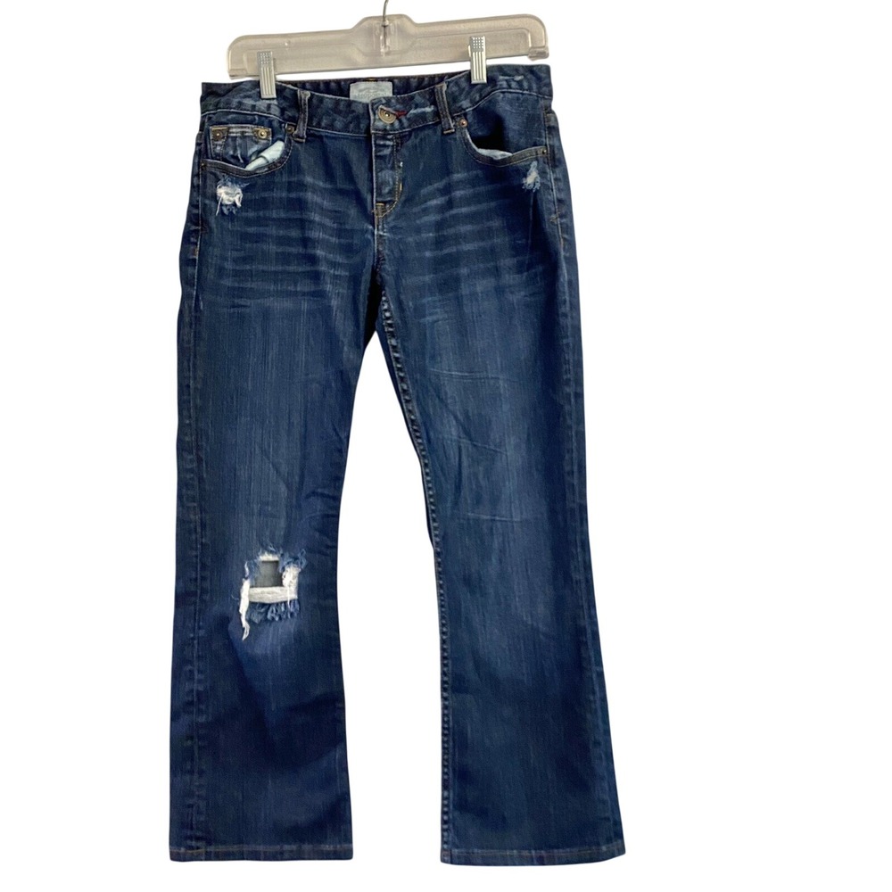 Aeropostale Chelsea Bootcut Jeans Womens 7/8 Dark Wash Distressed Low Rise Y2K